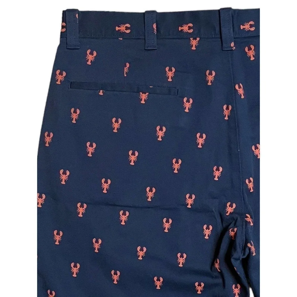 J. Crew Men’s Navy Blue Shorts Red Crab Pattern Size 33 Nautical 9 Inch Inseam